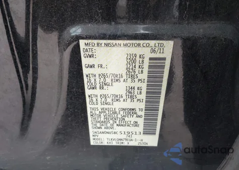 2011 Nissan Xterra X z USA, uszkodzony, nr VIN 5N1AN0NU5BC519513